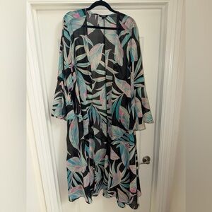 Torrid Black kimono with Pastel Leaf Print
